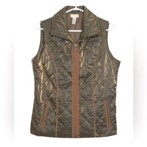 Chico’s  Bronze & Brown Lightly Padded Vest w Pockets, Nice Sheen to Fabric
